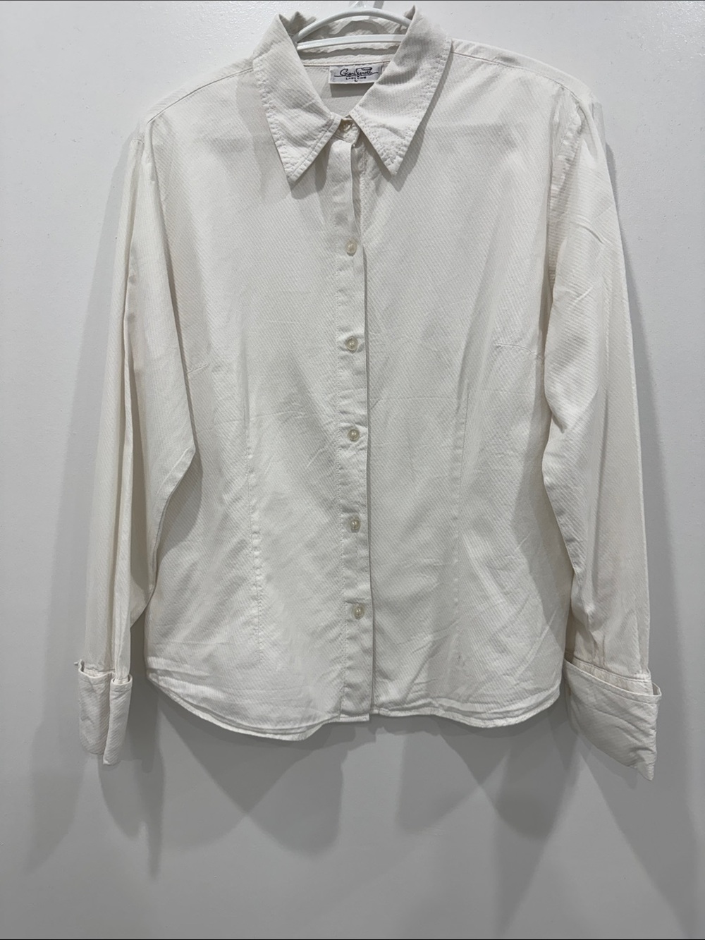 Giani Feroti Lady Line White Textured Button Front Shirt L
